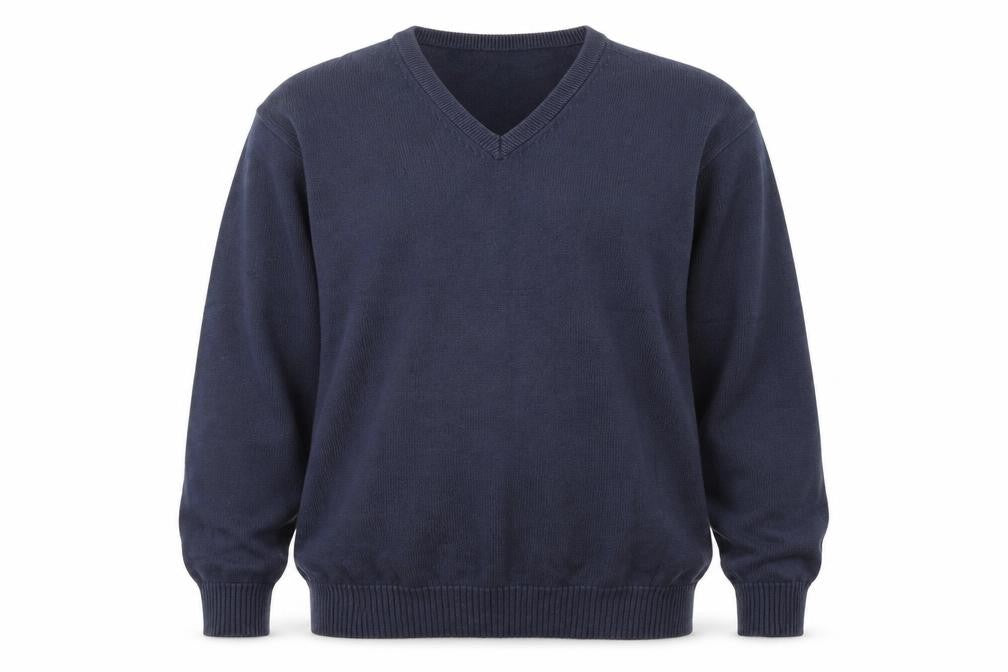 Winterbeck Mens Blue V-Neck Cotton Pullover Jumper Size L