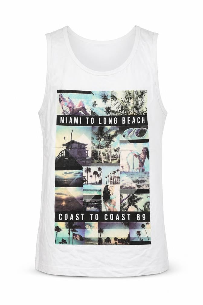 Cedarwood State Mens White Cotton T-Shirt Size S Round Neck - Miami to Long Beach