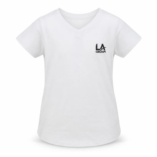 LA Gear Girls White Polyester Basic T-Shirt Size 7-8 Years V-Neck Pullover