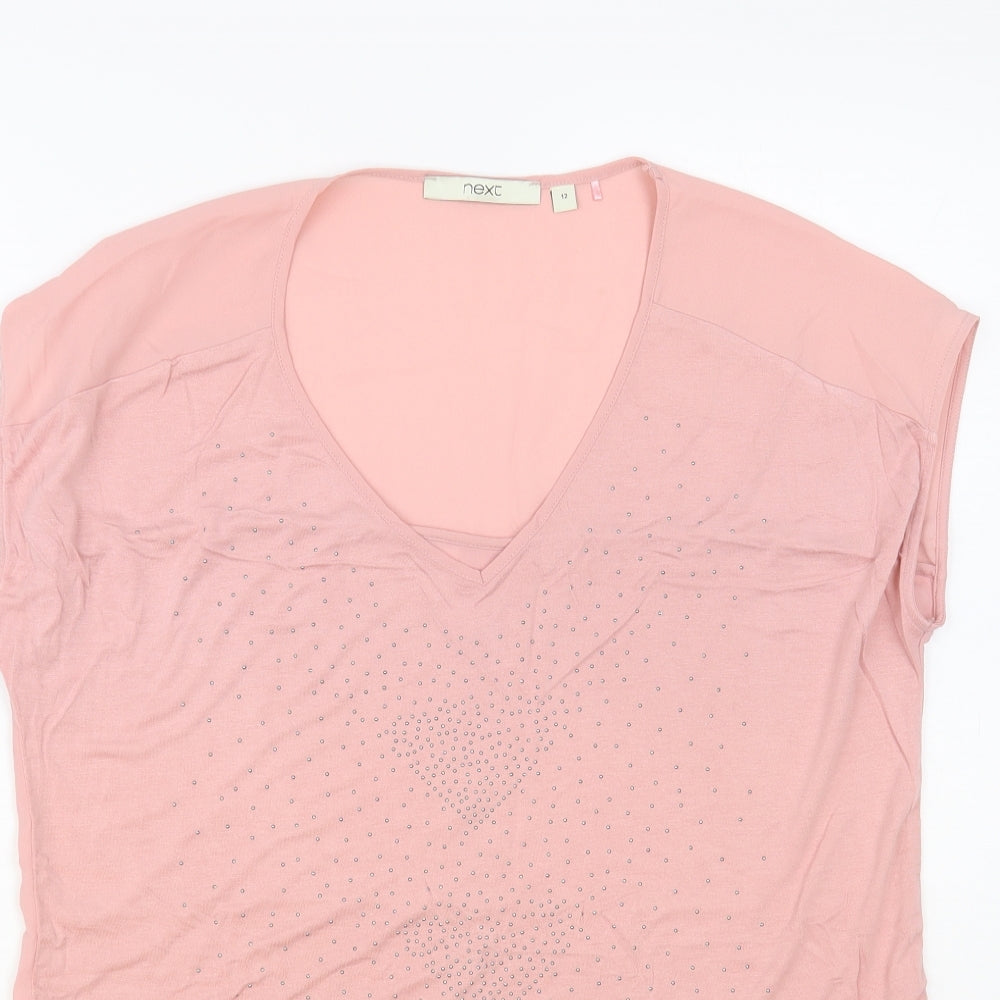 NEXT Womens Pink Polyester Basic Blouse Size 12 V-Neck