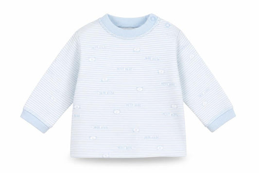 Marks & Spencer Baby Blue Striped Cotton Basic T-Shirt Size 3-6 Months Crew Neck Snap - Bear Print