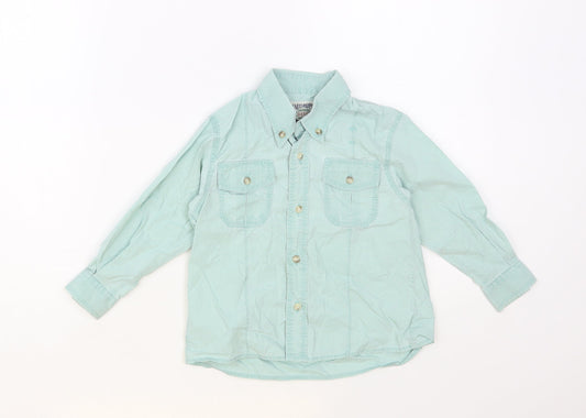 NEXT Boys Green Cotton Basic Button-Up Size 2 Years Collared Button