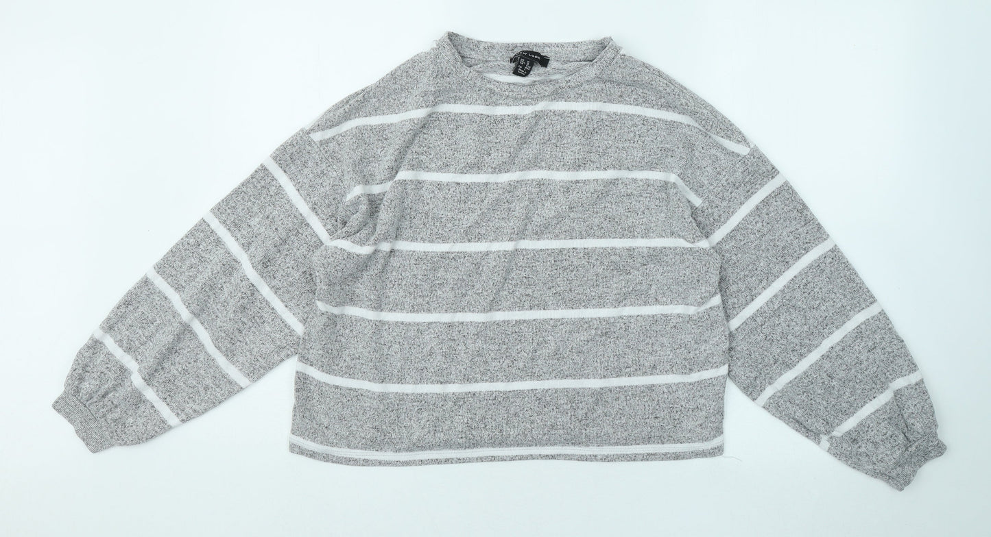 New Look Womens Grey Round Neck Striped Viscose Pullover Jumper Size M