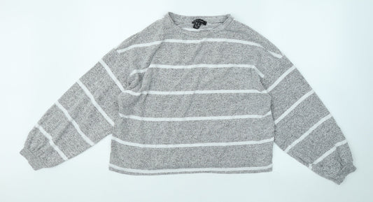 New Look Womens Grey Round Neck Striped Viscose Pullover Jumper Size M