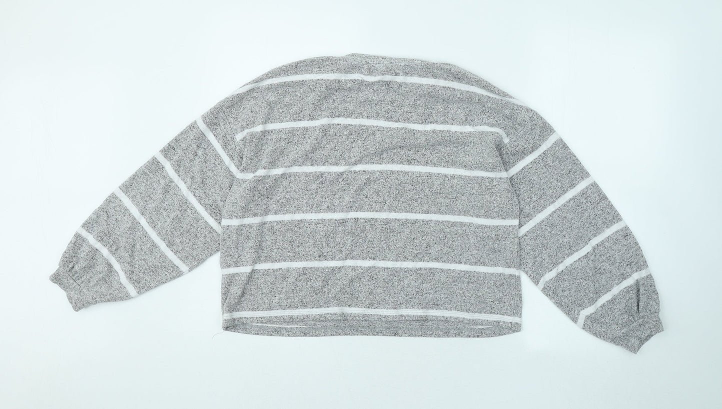 New Look Womens Grey Round Neck Striped Viscose Pullover Jumper Size M