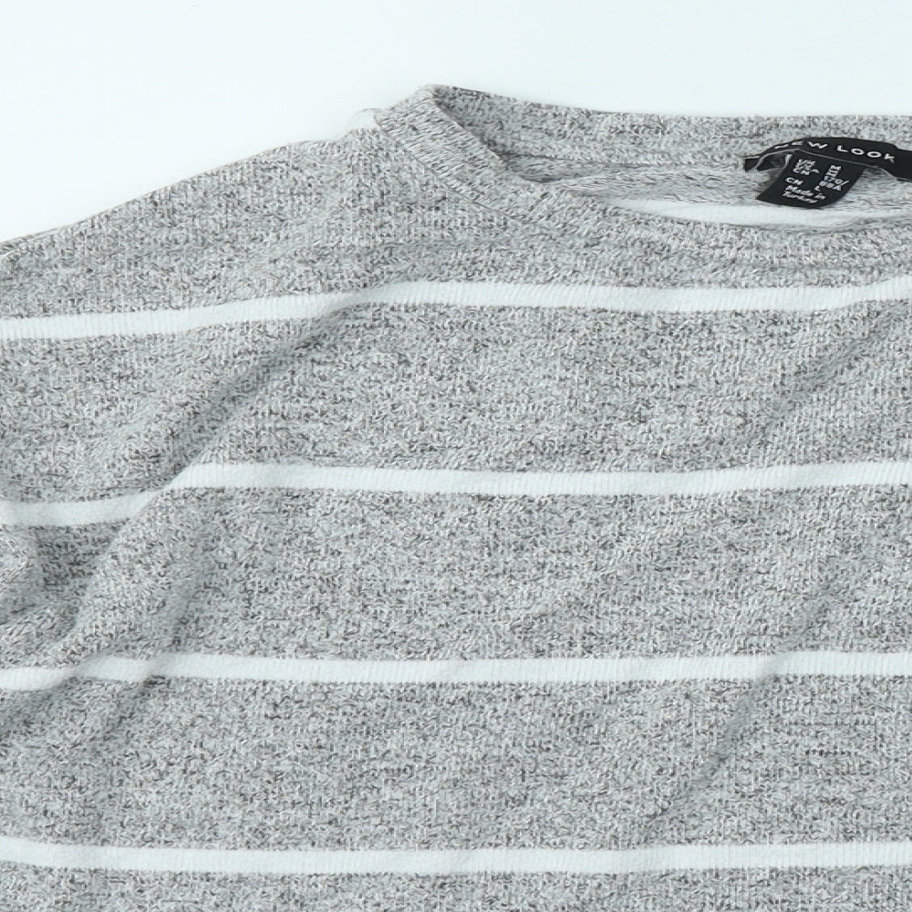 New Look Womens Grey Round Neck Striped Viscose Pullover Jumper Size M