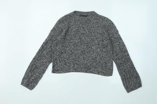 Topshop Womens Grey Round Neck Cotton Pullover Jumper Size 8