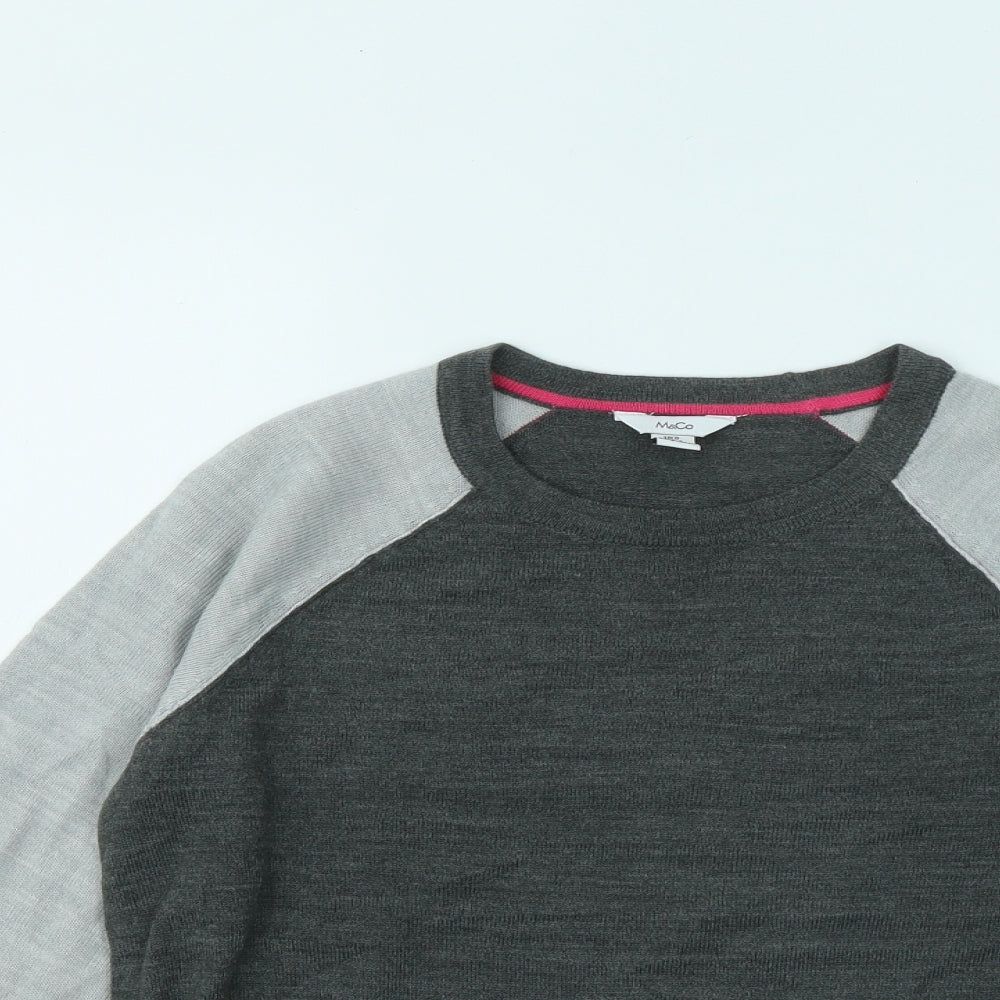 M&Co Womens Grey Round Neck Acrylic Pullover Jumper Size 8