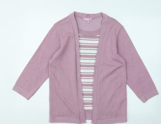 Sarah Hamilton Womens Purple Round Neck Striped Polyester Pullover Jumper Size M