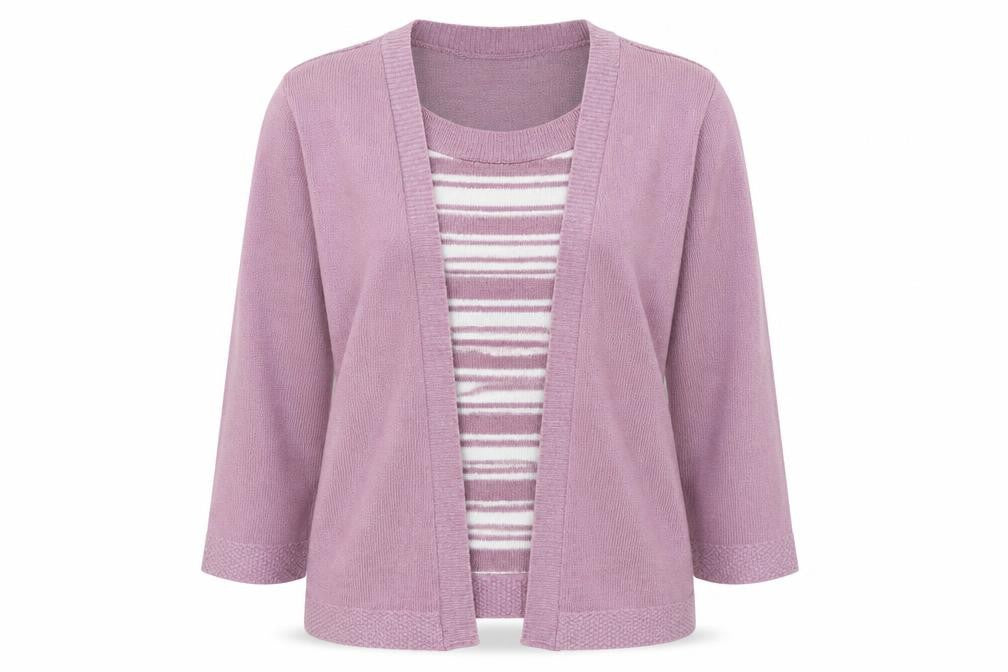 Sarah Hamilton Womens Purple Round Neck Striped Polyester Pullover Jumper Size M