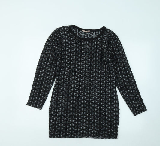 Sweetie Womens Black Round Neck Geometric Cotton Pullover Jumper Size M
