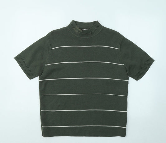 TIGI Womens Green Round Neck Striped Acrylic Pullover Jumper Size 14