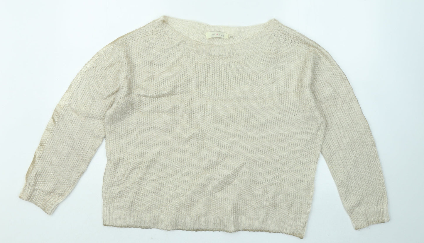 Indi & Cold Womens Beige Round Neck Acrylic Pullover Jumper Size L