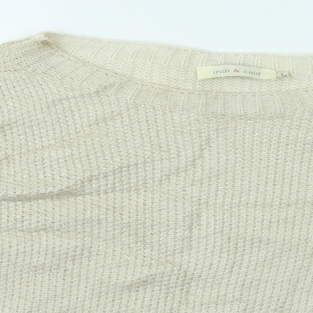 Indi & Cold Womens Beige Round Neck Acrylic Pullover Jumper Size L