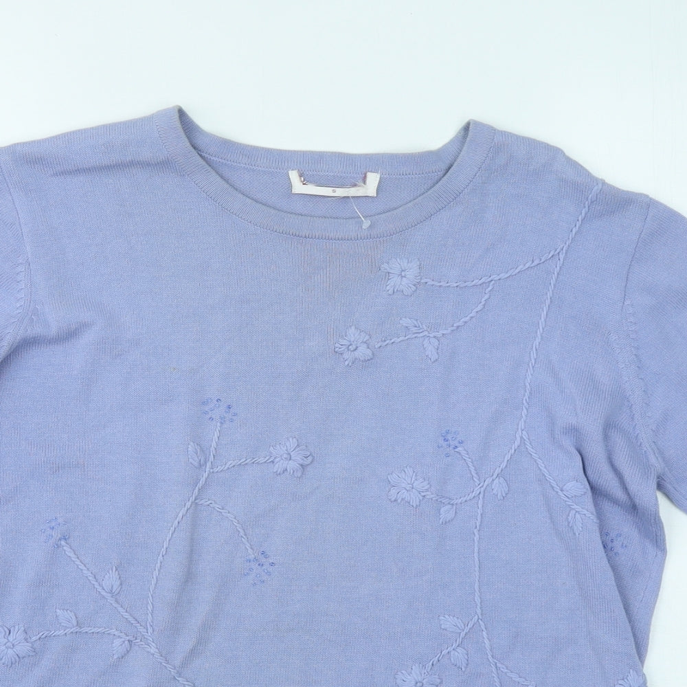 Bonmarché Womens Purple Round Neck Floral 100% Cotton Pullover Jumper Size S