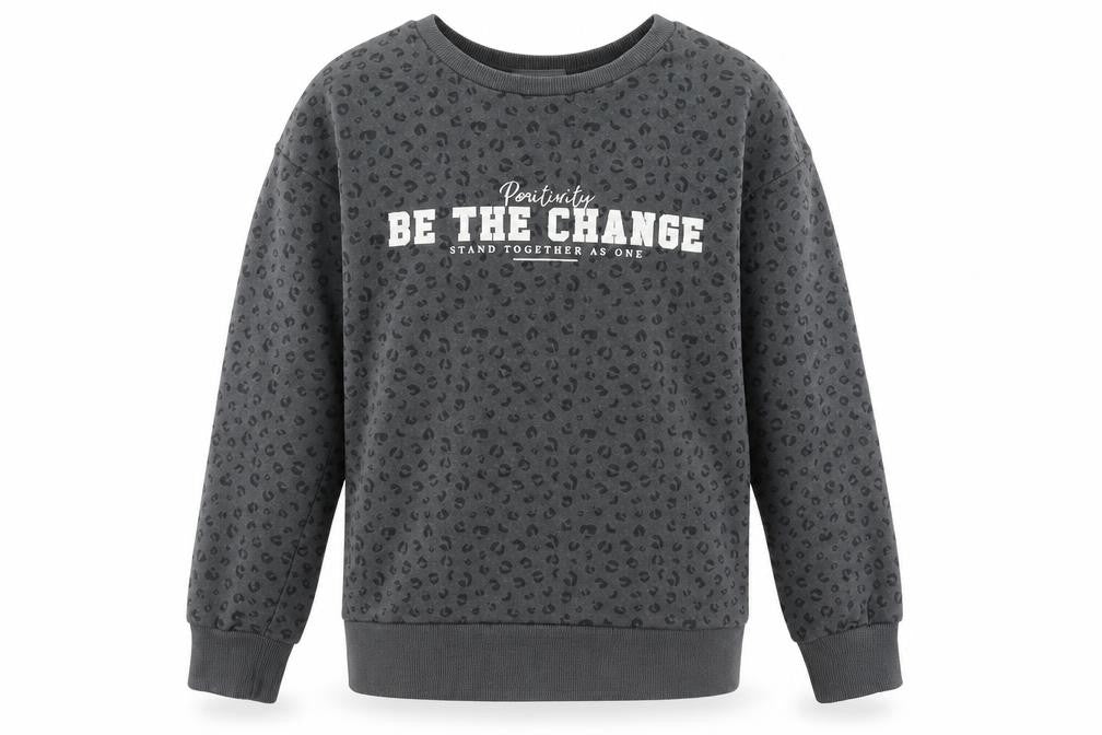 Primark Girls Grey Animal Print Cotton Pullover Sweatshirt Size 9-10 Years Pullover - Be The Change, Leopard Print