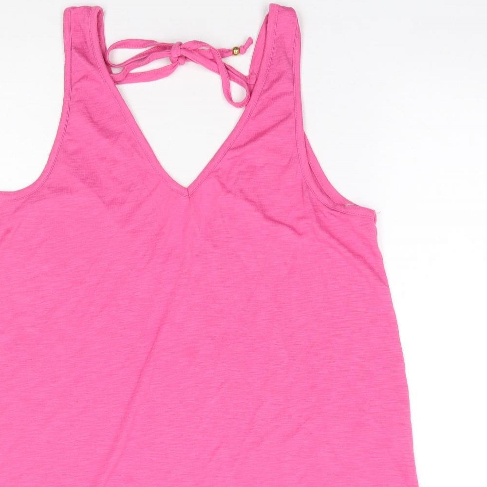 Preworn Womens Pink Polyester Basic Tank Size S V-Neck