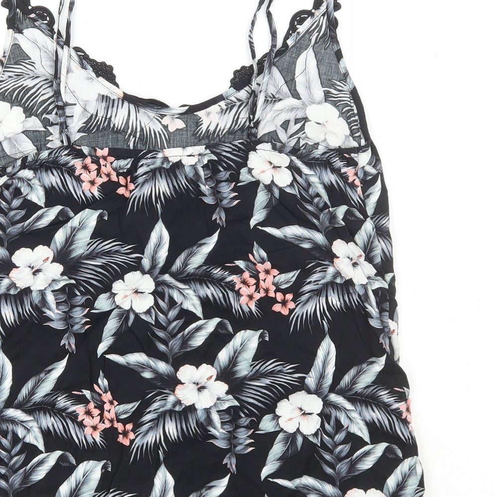 Oasis Womens Black Floral Viscose Camisole Tank Size 8 Scoop Neck - Lace Detail