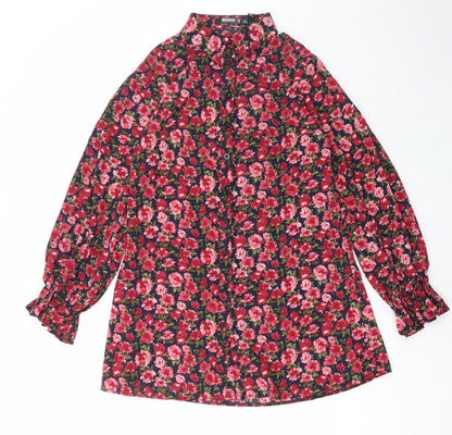 Preloved Missguided Womens Red Floral Polyester Basic Button-Up Size 8 Collared - Front