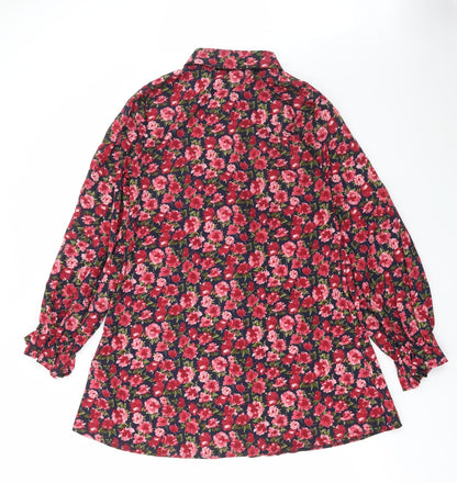 Preloved Missguided Womens Red Floral Polyester Basic Button-Up Size 8 Collared - Back