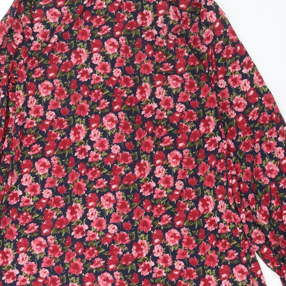 Missguided Womens Red Floral Polyester Basic Button-Up Size 8 Collared