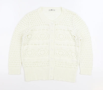 Tu Womens White Round Neck Acrylic Pullover Jumper Size 12
