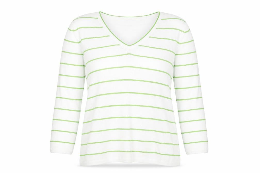 Carroll Reed Womens White Round Neck Striped Cotton Pullover Jumper Size S