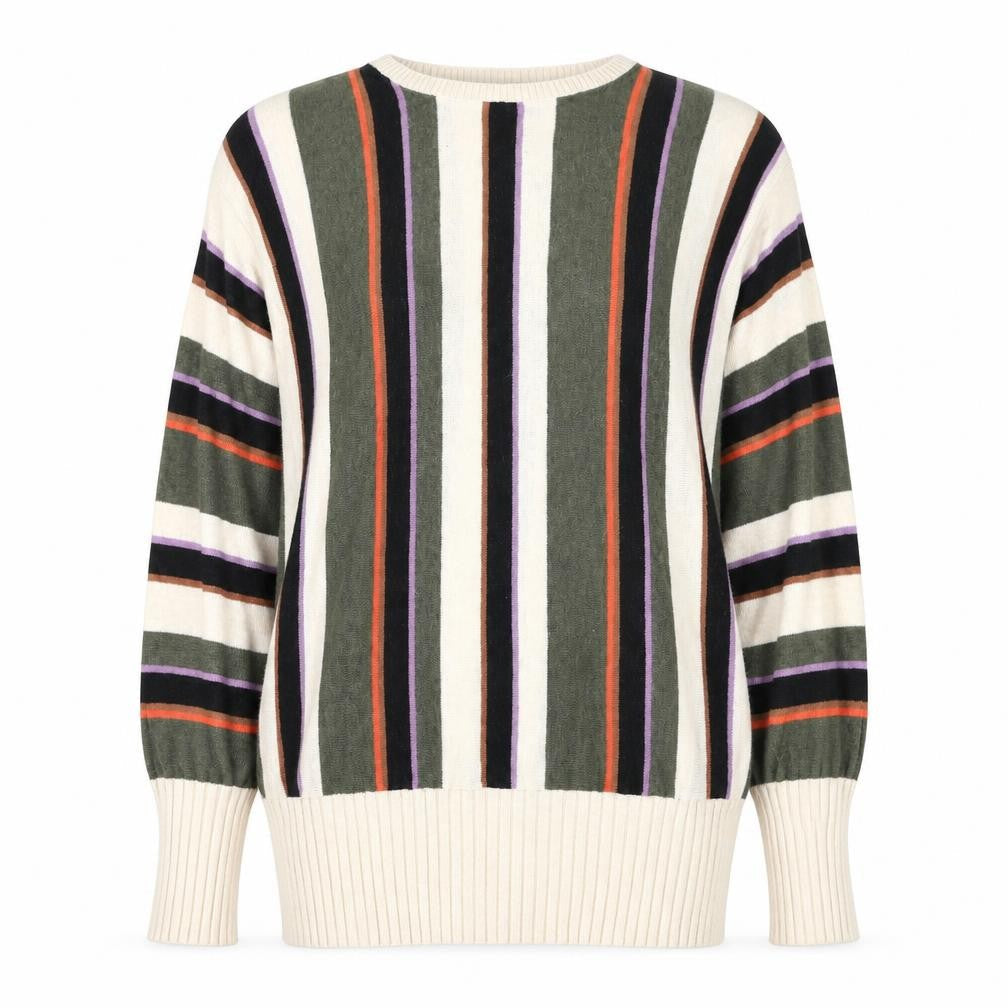 Marks & Spencer Womens Multicoloured Round Neck Striped Viscose Pullover Jumper Size M