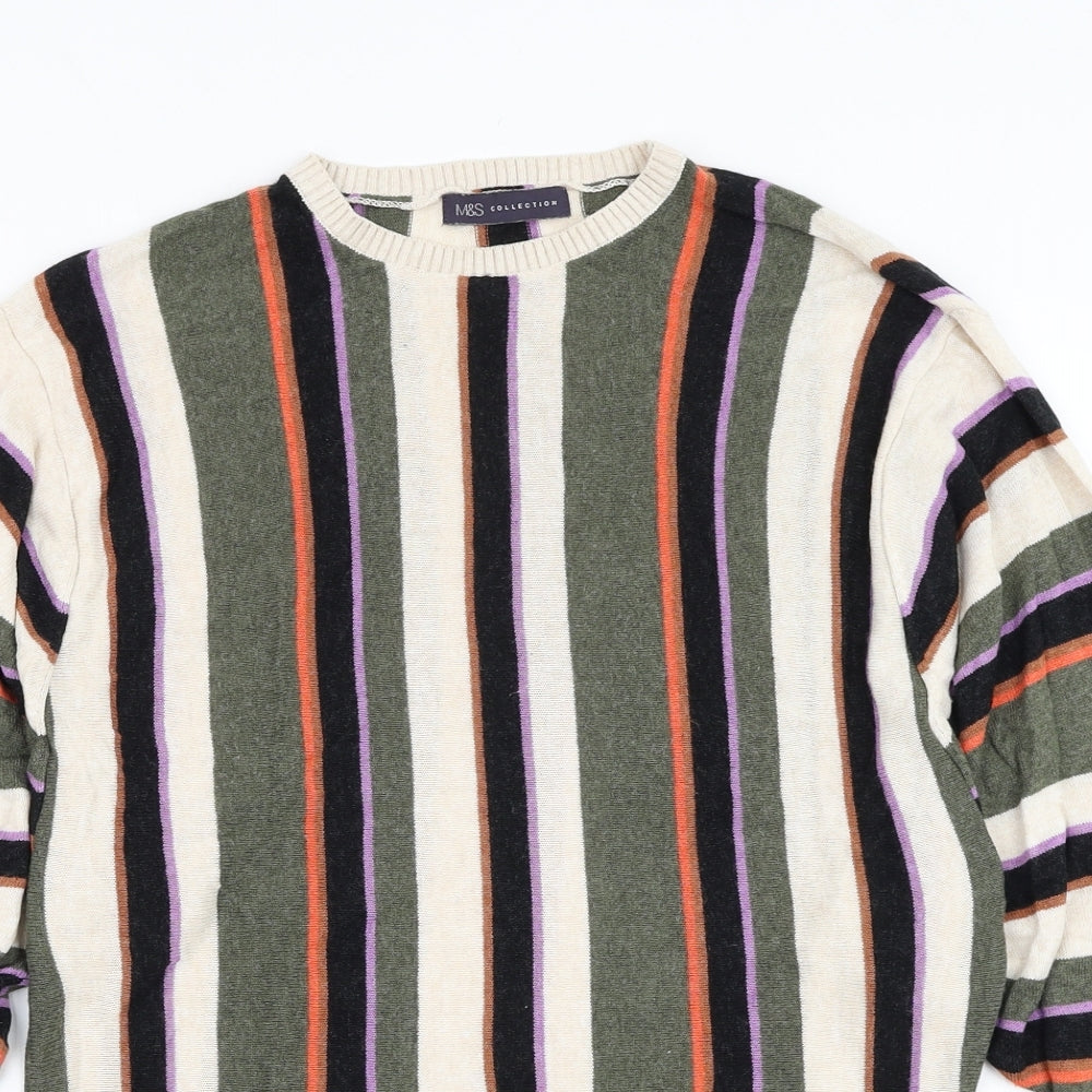 Marks and Spencer Womens Multicoloured Round Neck Striped Viscose Pullover Jumper Size M