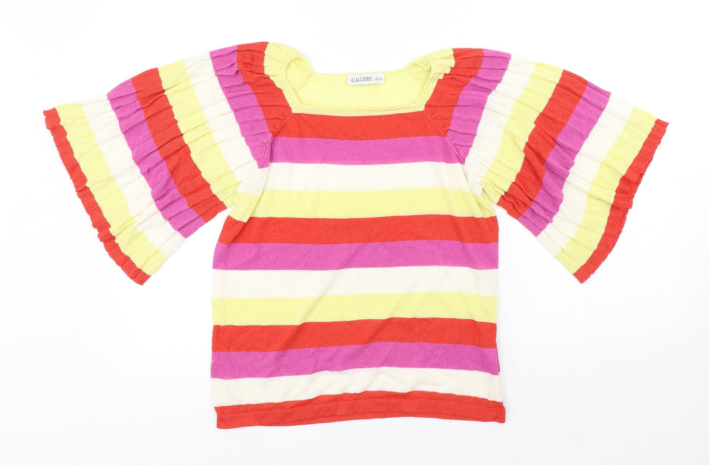 Gallery Womens Multicoloured Striped Viscose Basic T-Shirt Size S Round Neck
