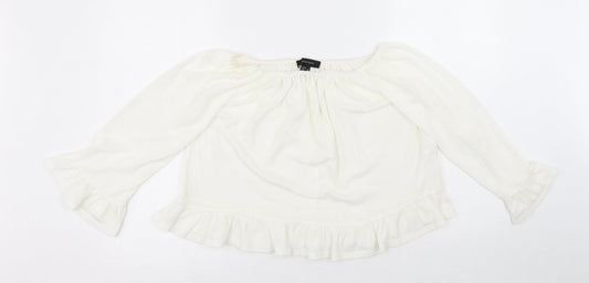 Atmosphere Womens White Polyester Cropped Blouse Size 8 Round Neck