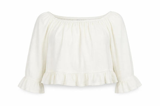 Atmosphere Womens White Polyester Cropped Blouse Size 8 Round Neck