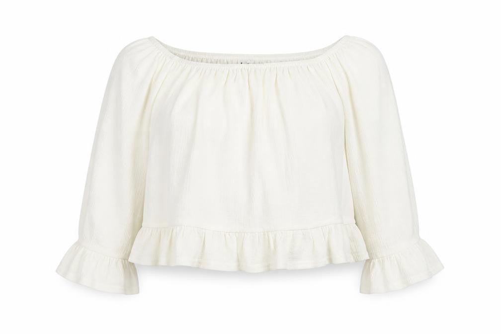 Atmosphere Womens White Polyester Cropped Blouse Size 8 Round Neck