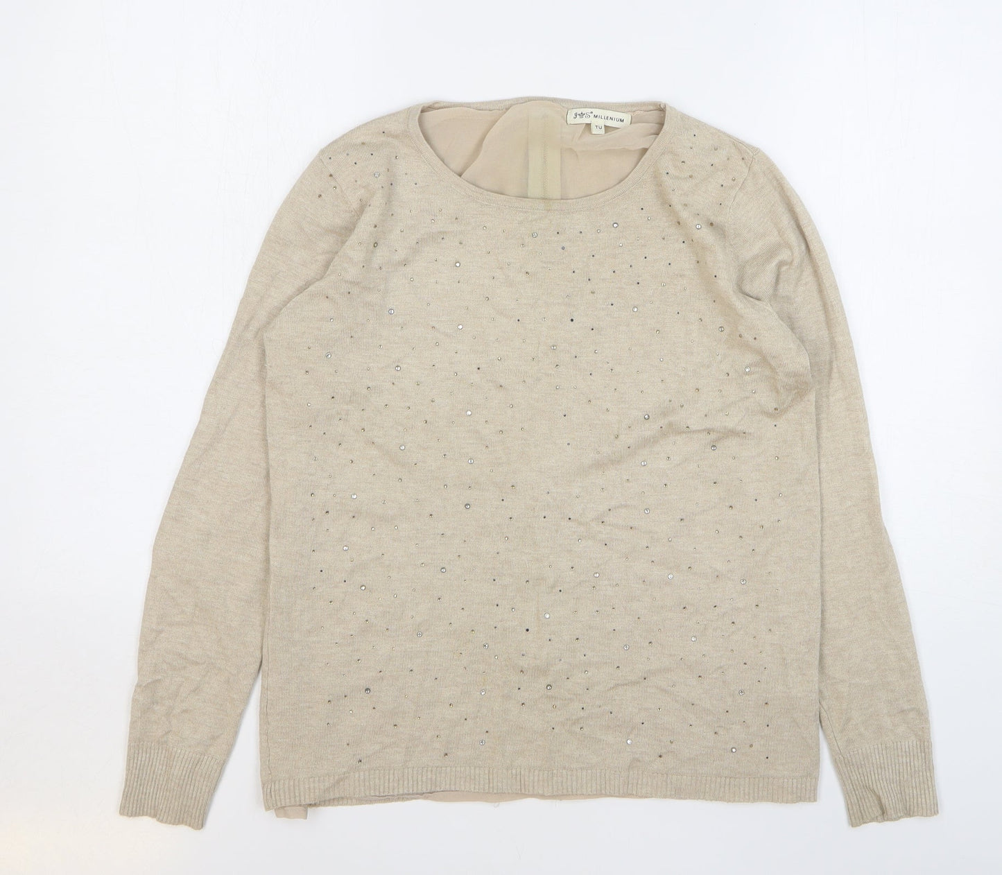 Millenium Womens Beige Round Neck Viscose Pullover Jumper One Size