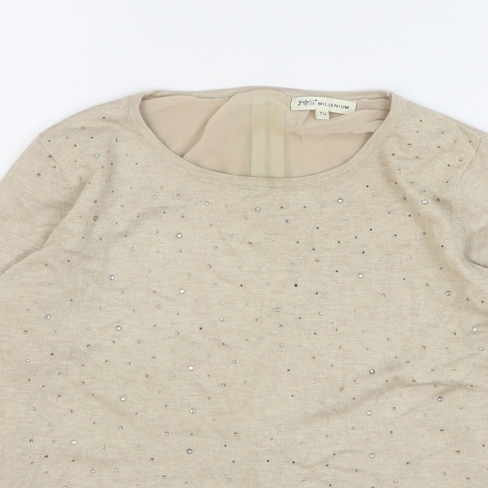 Millenium Womens Beige Round Neck Viscose Pullover Jumper One Size