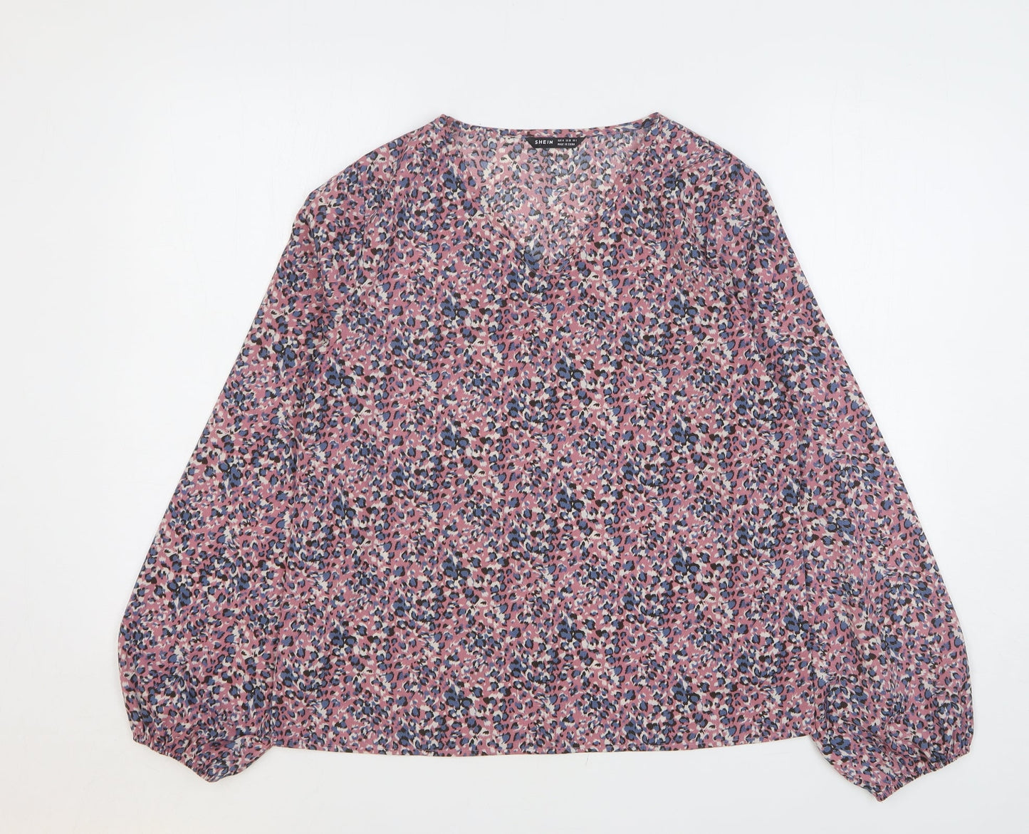 SheIn Womens Multicoloured Animal Print Polyester Basic Blouse Size 10 V-Neck