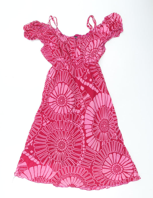 Chello Clothing Womens Pink Floral Cotton Fit & Flare Size S Square Neck Pullover