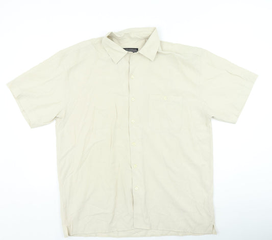 Cedar Wood State Mens Beige Viscose Button-Up Size L Collared Button