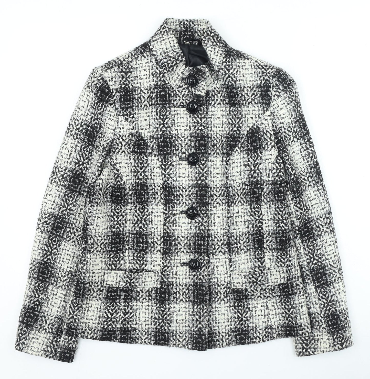 Preworn Womens Black Plaid Jacket Size 10 Button