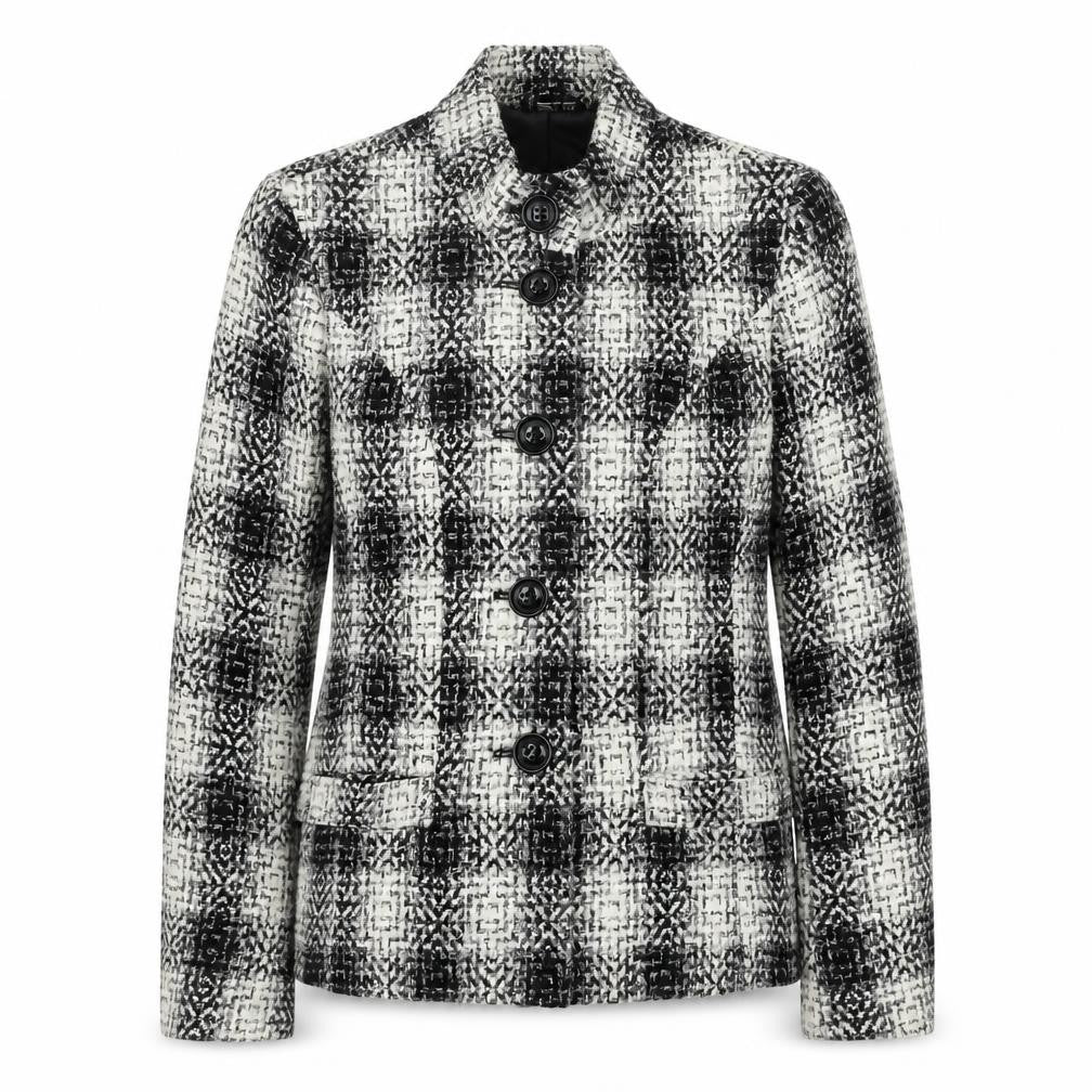 Preworn Womens Black Plaid Jacket Size 10 Button
