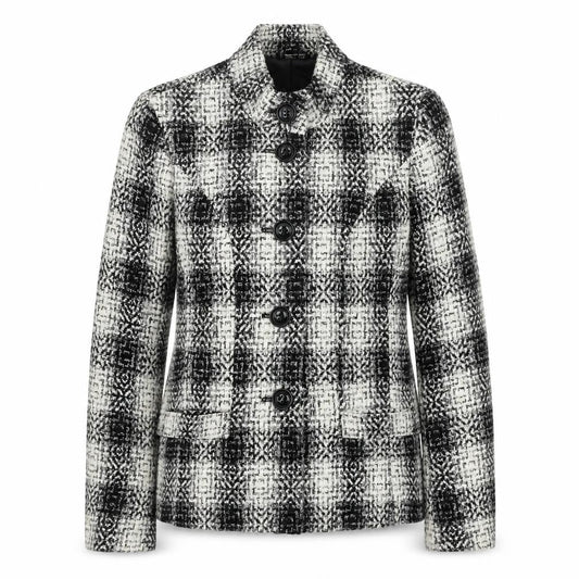 Preworn Womens Black Plaid Jacket Size 10 Button