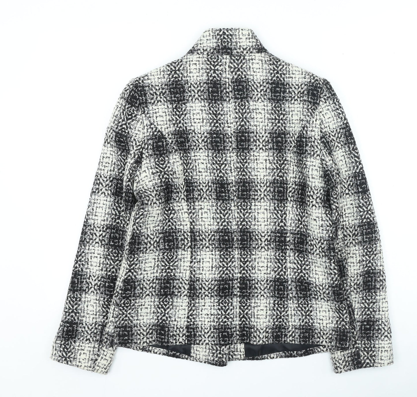 Preworn Womens Black Plaid Jacket Size 10 Button