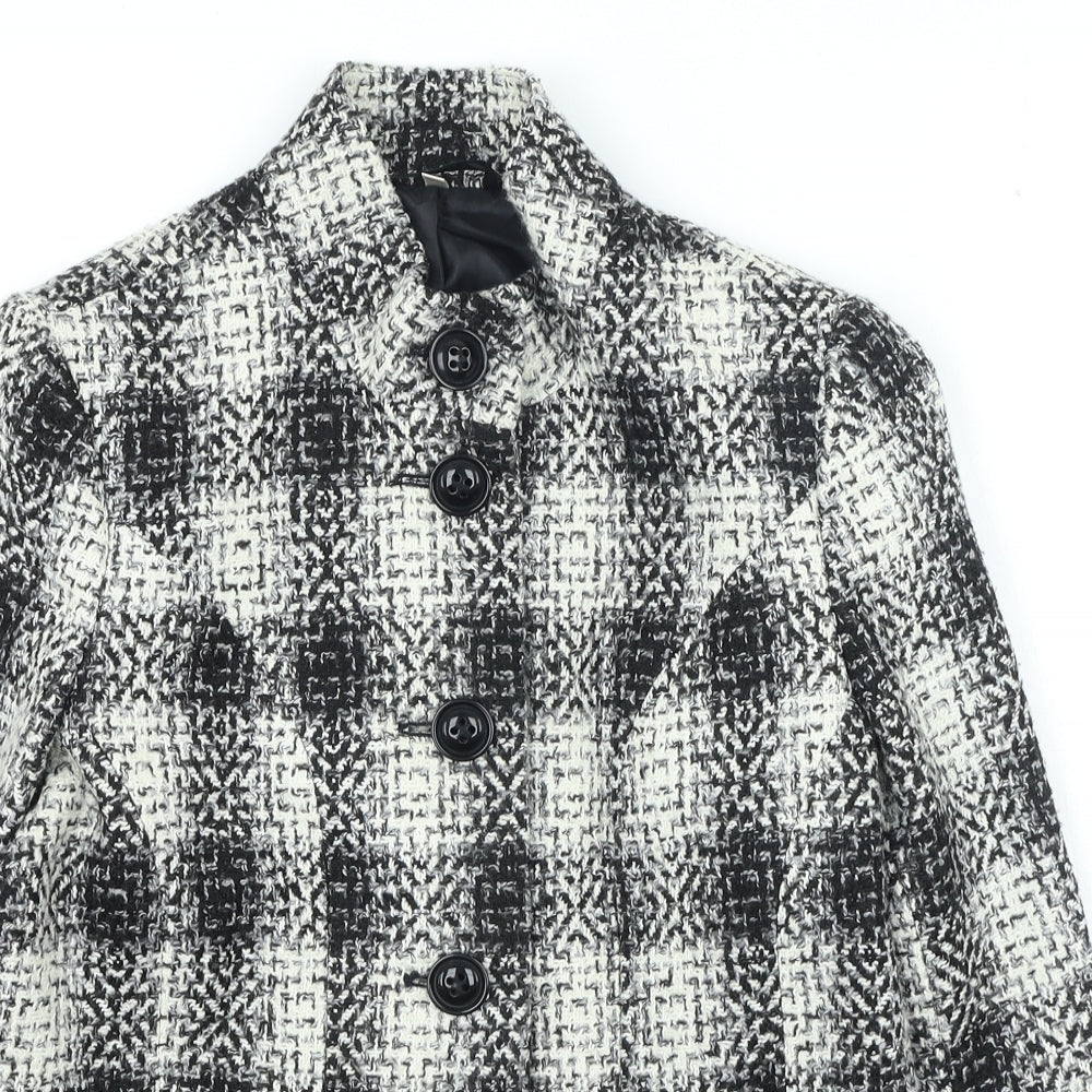 Preworn Womens Black Plaid Jacket Size 10 Button