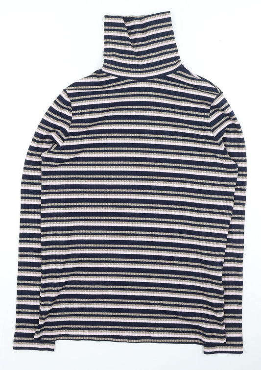 Marks and Spencer Womens Multicoloured High Neck Striped Polyester Pullover Jumper Size 14