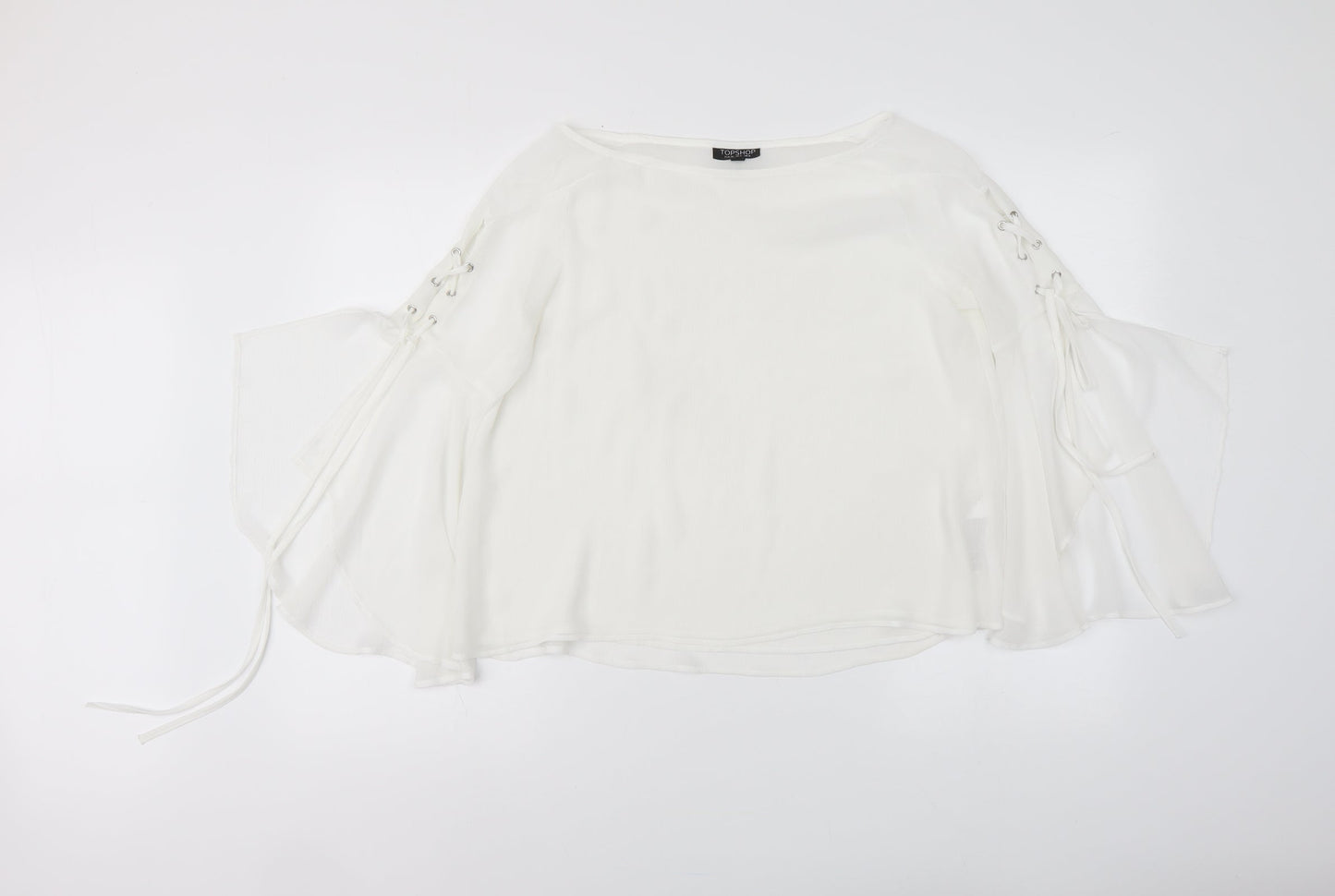 Topshop Womens White Polyester Cropped Blouse Size 8 Round Neck