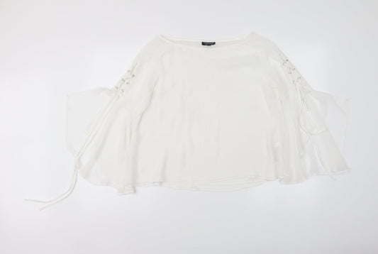 Topshop Womens White Polyester Cropped Blouse Size 8 Round Neck