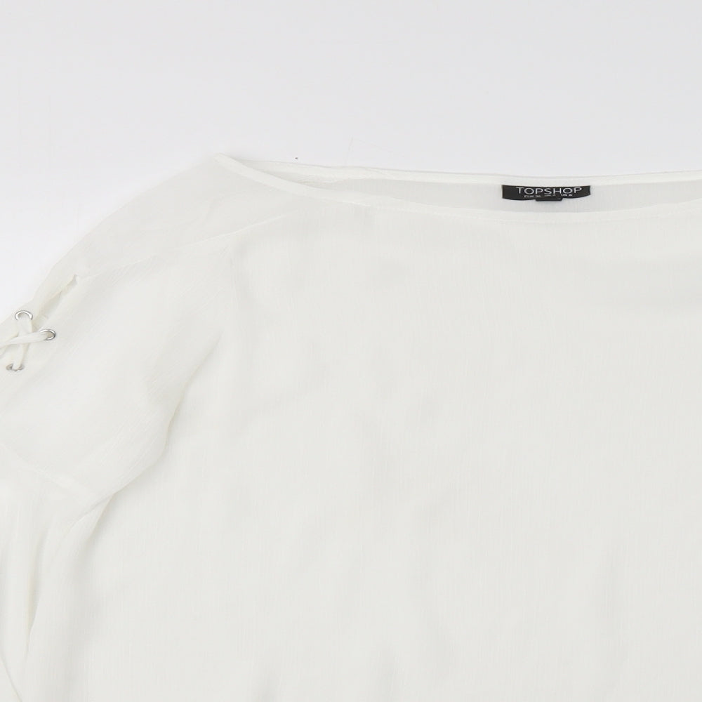 Topshop Womens White Polyester Cropped Blouse Size 8 Round Neck