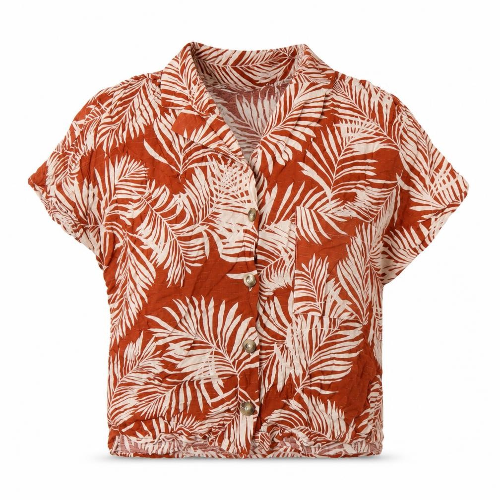 Primark Womens Red Floral Polyester Basic Button-Up Size 12 V-Neck