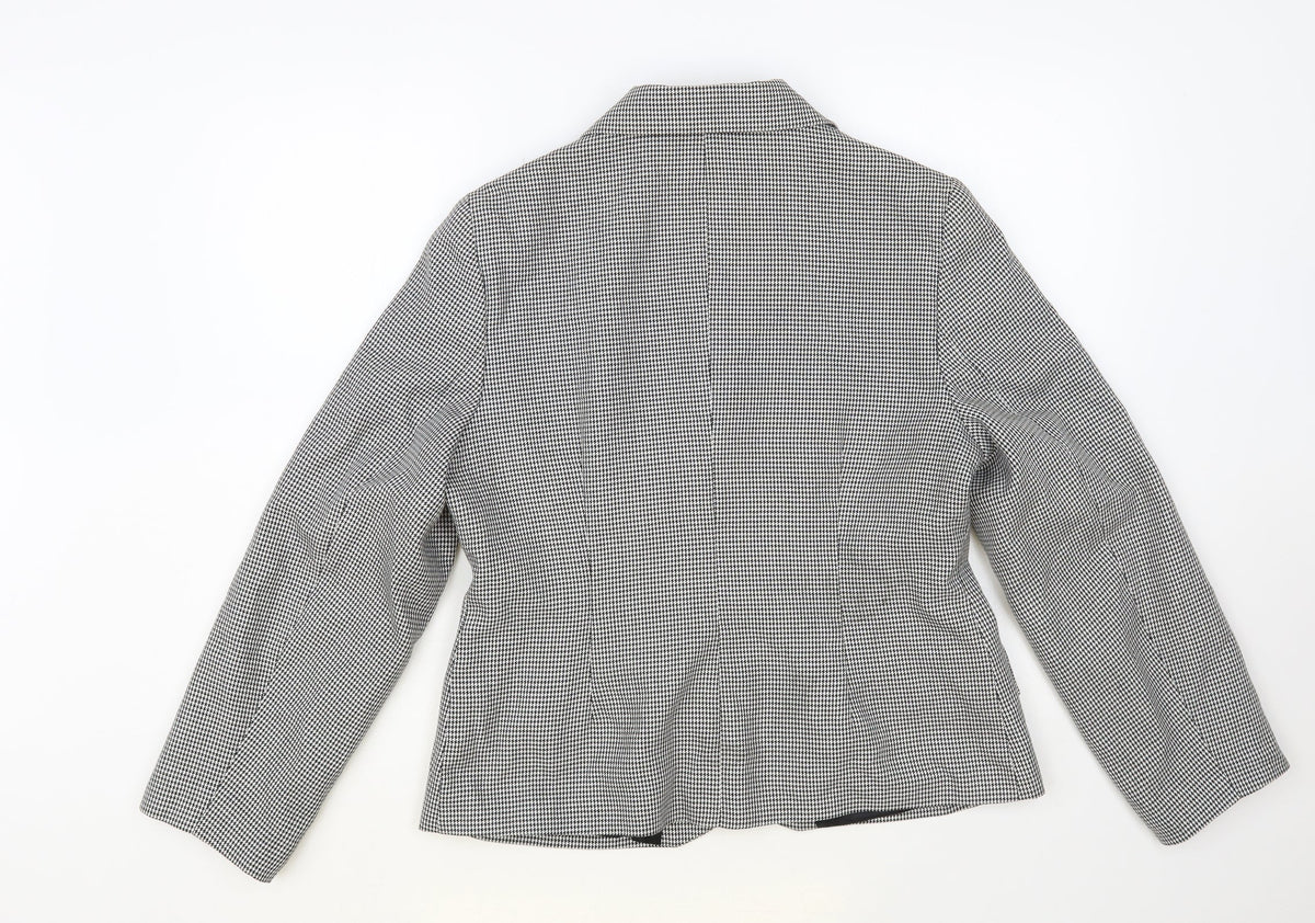 Classic Woman Womens Black Geometric Jacket Blazer Size 14 Button
