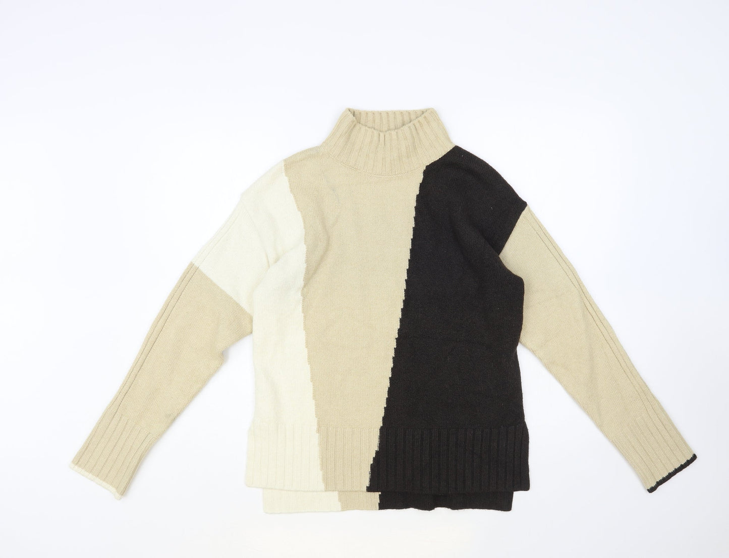 NEXT Womens Beige High Neck Geometric Cotton Pullover Jumper Size XS